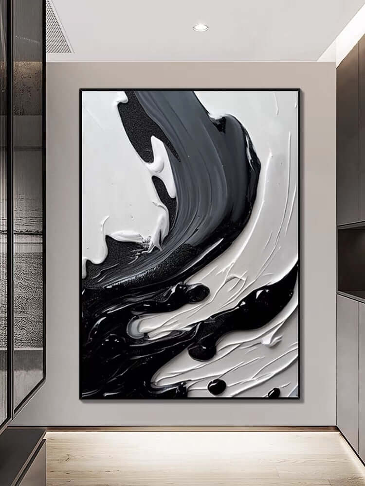 Black Gray and Heavy White Texture - Hand Painting