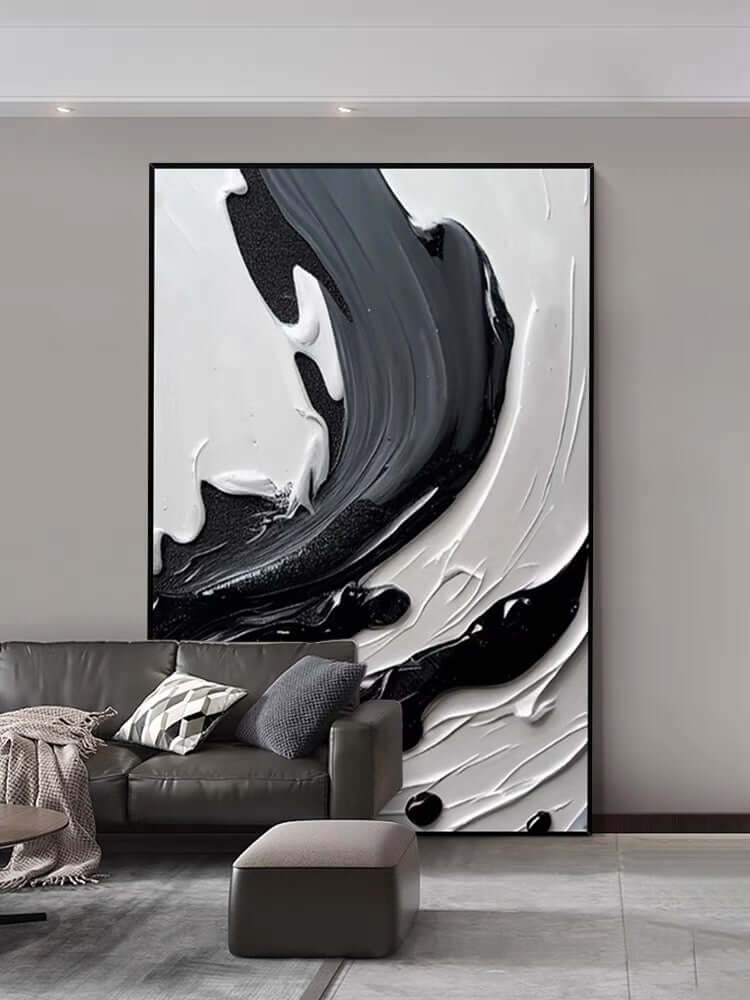 Black Gray and Heavy White Texture Staircase Wall Art