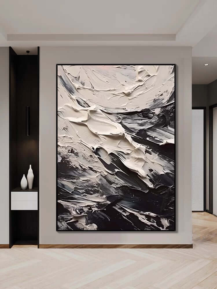Paisaje marino texturizado en negro y crema