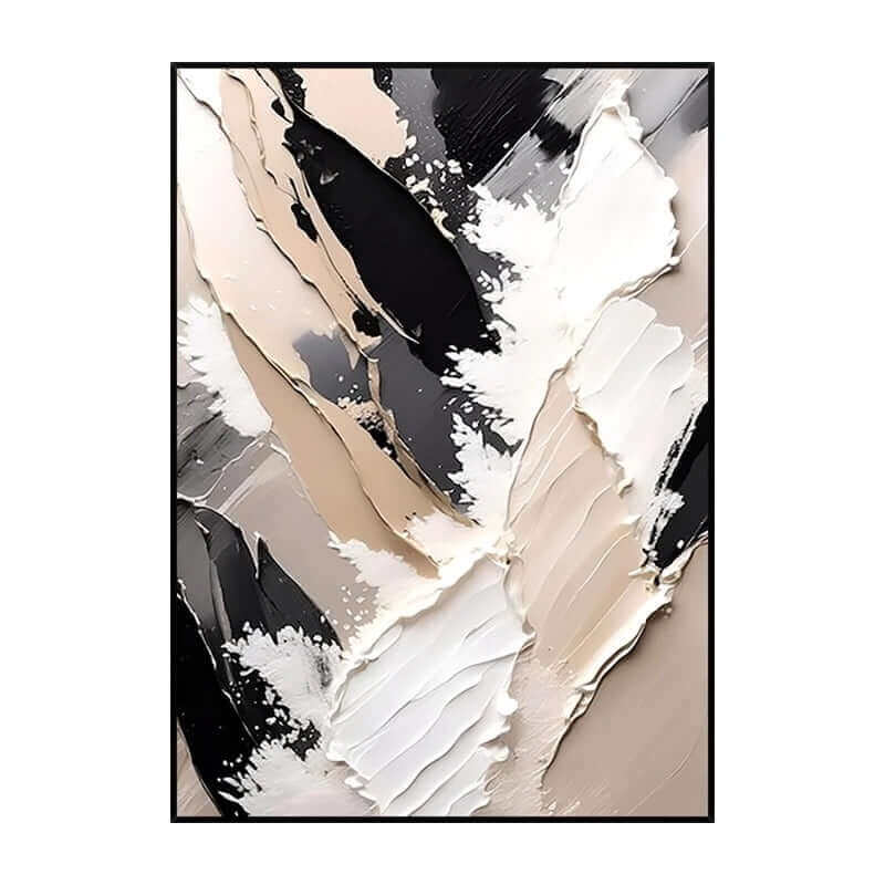 Beige, black, and white textured hand-painted wall art on museum quality canvas, ready to hang.