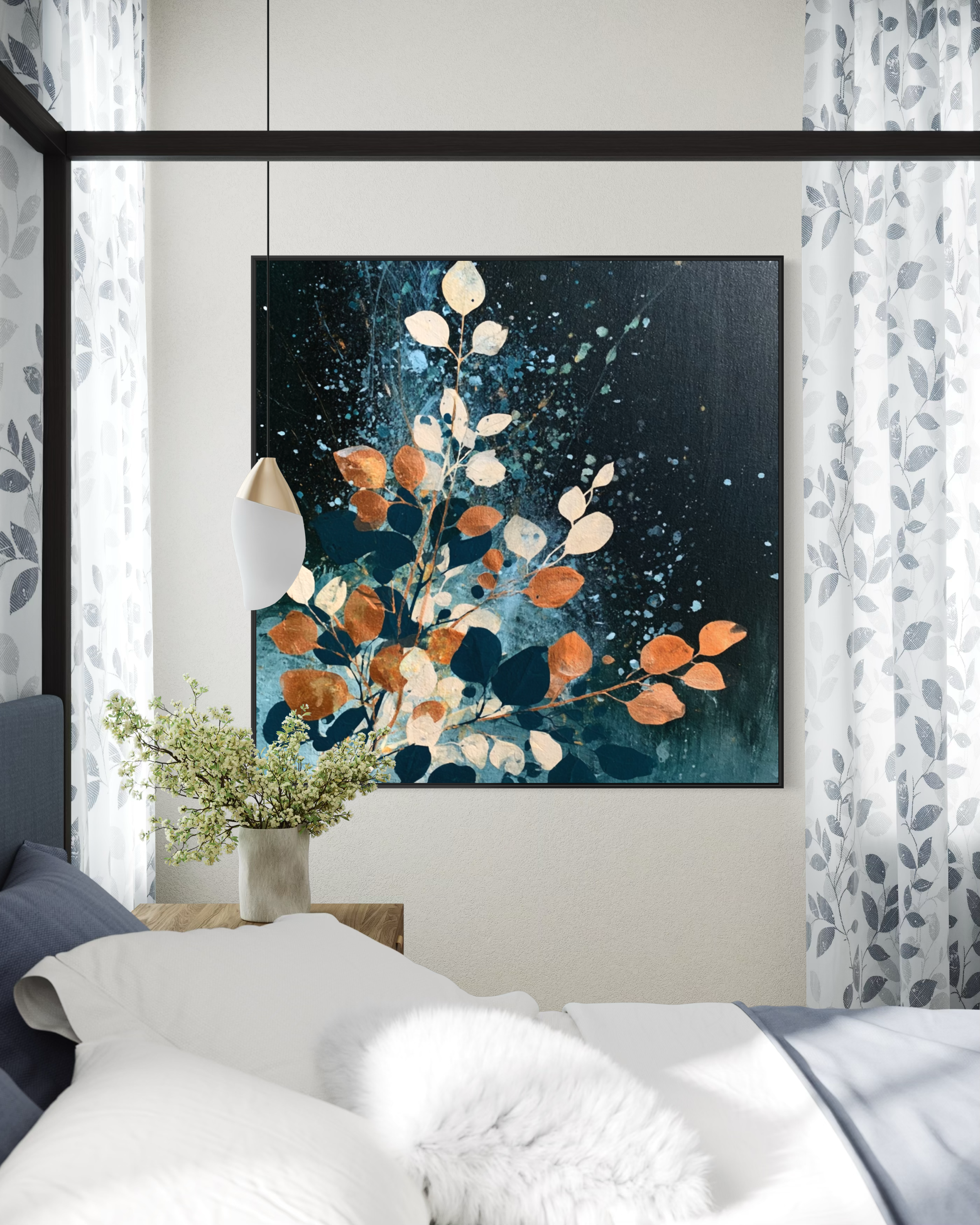 Autumn Leaves on Midnight Blue