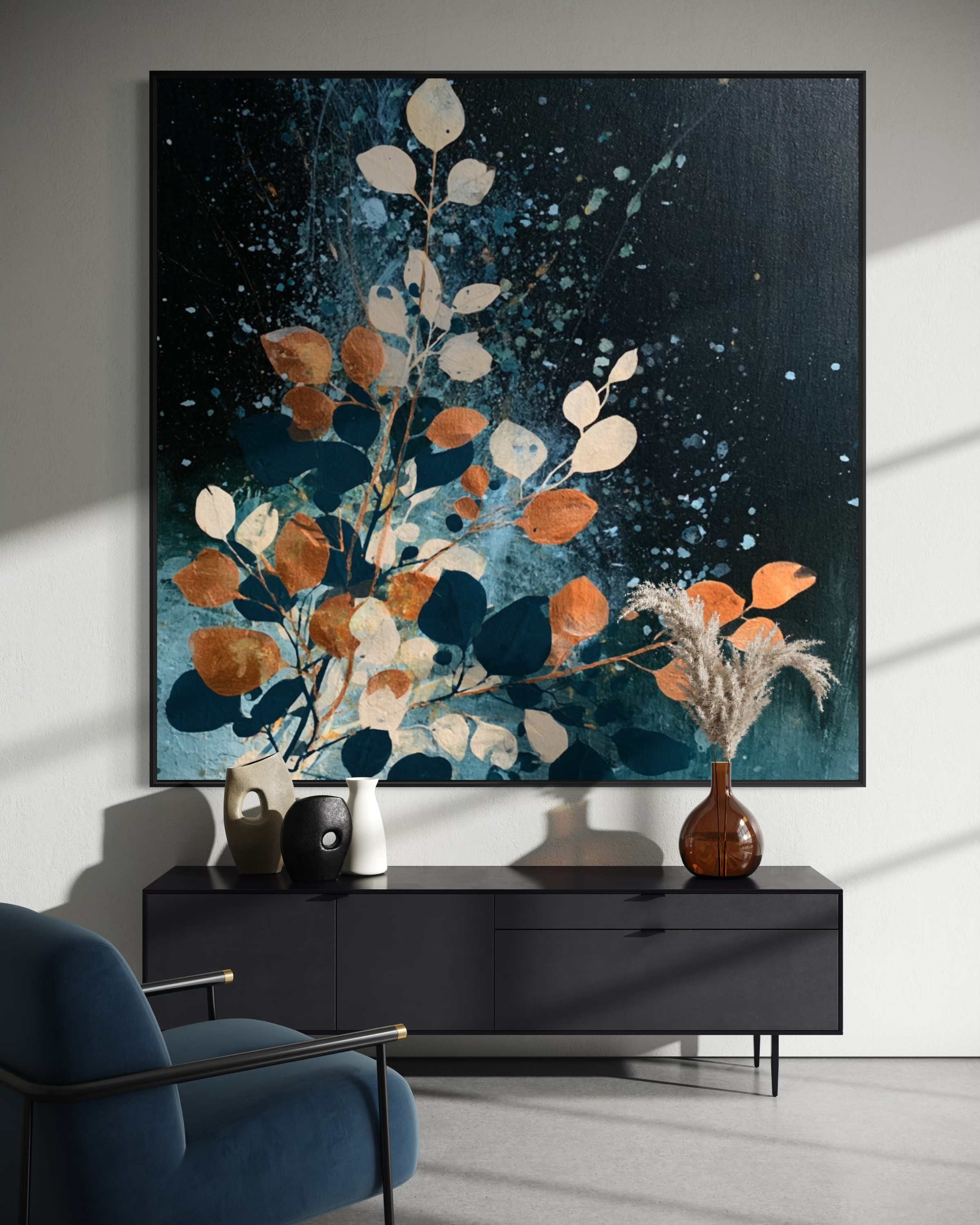 Autumn Leaves on Midnight Blue