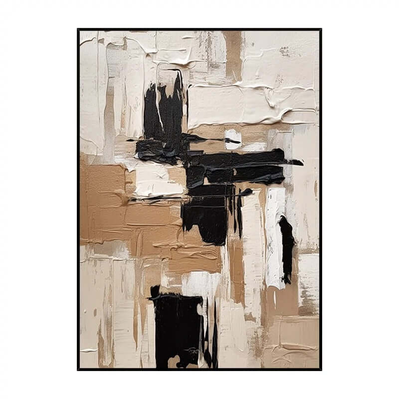Cream Brown and Black Abstract - Hand Painting