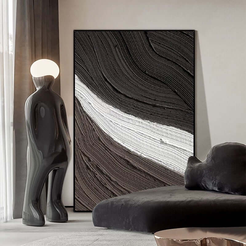 Deep Brown Grey and Cream Textured - Hand Painting