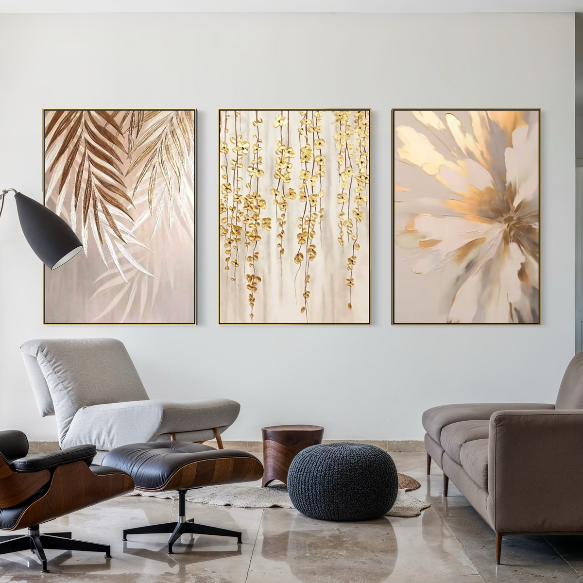 Golden Abstract Floral Set - Hand Painting