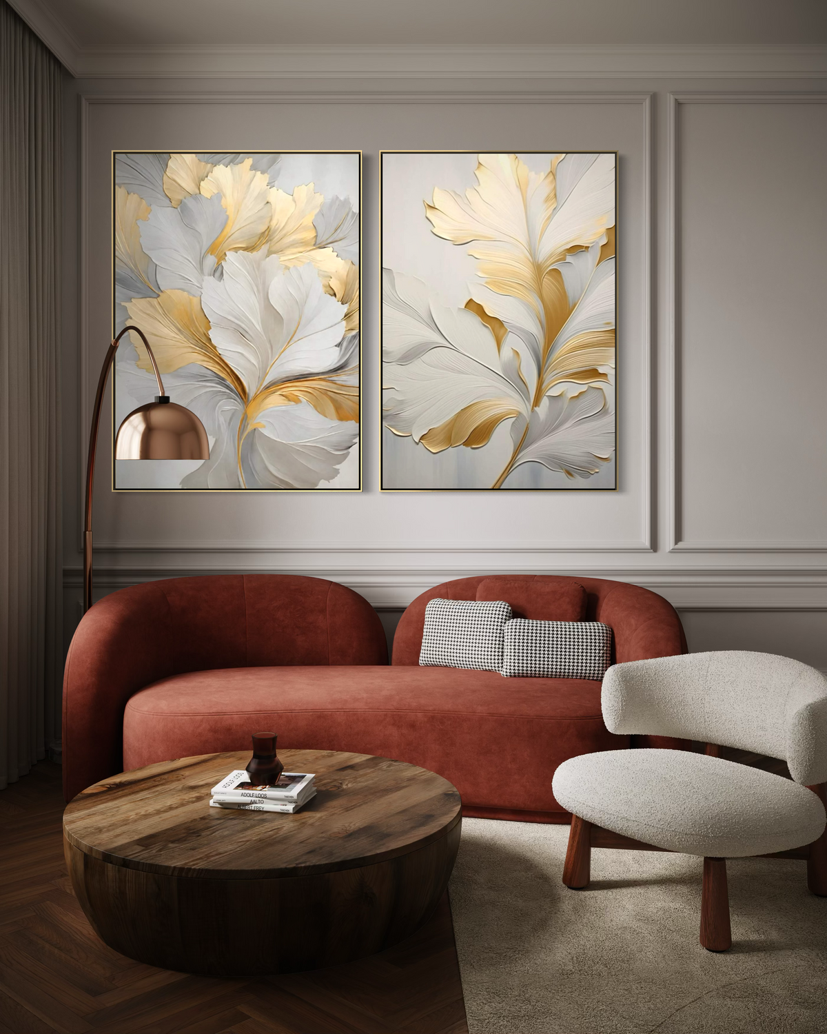 Golden Floral Diptych - Hand Painting