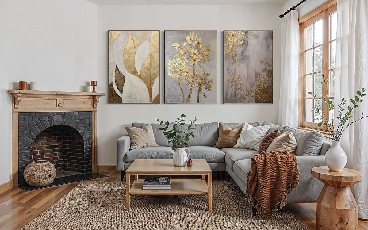 Golden Scatter Set Triptych - Hand Painting