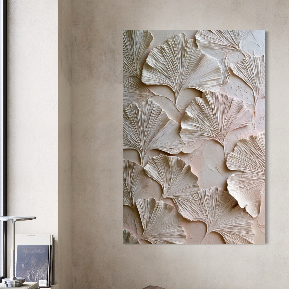 Ginkgo Relief in Soft Ivory - Hand Painting