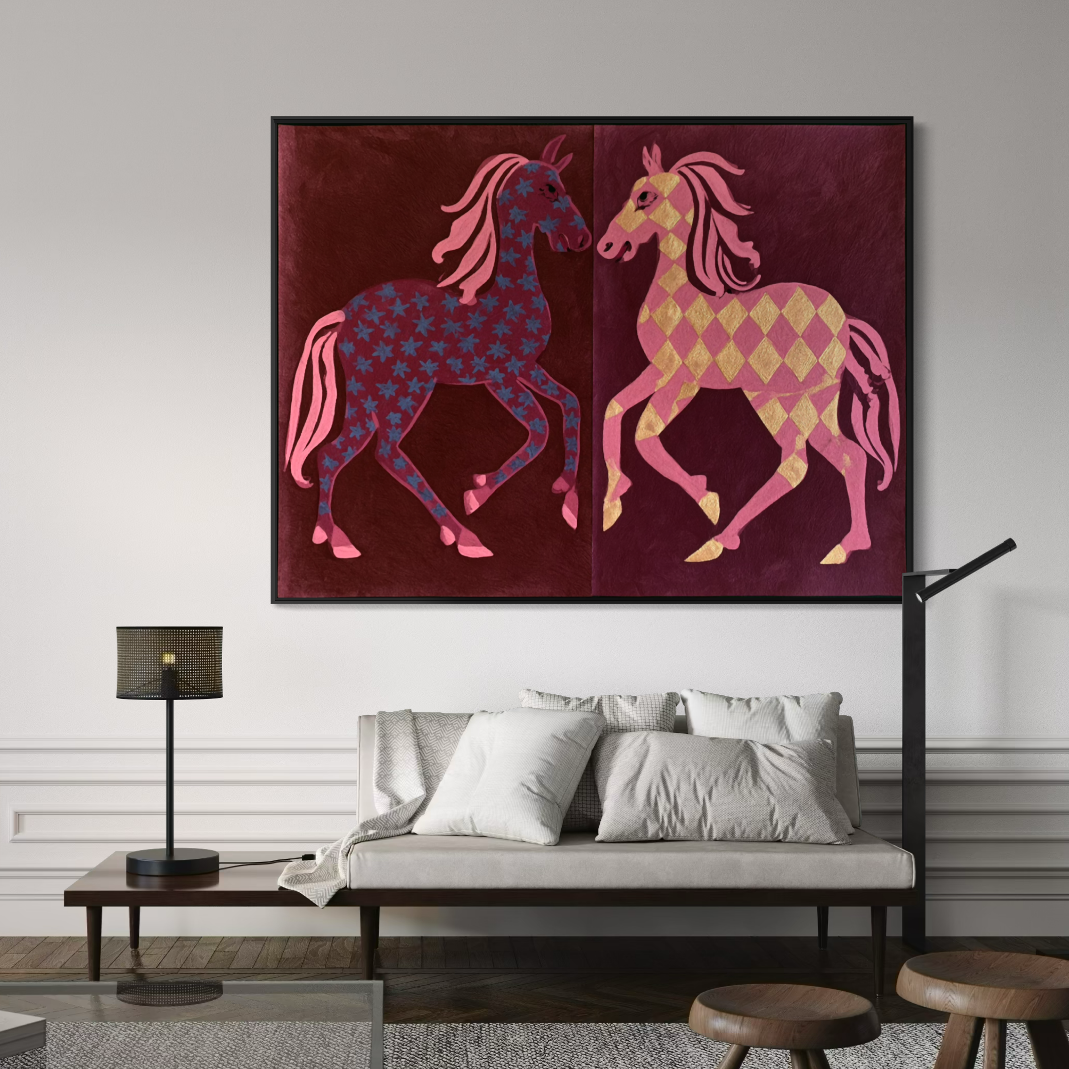 Two Horses in Rose