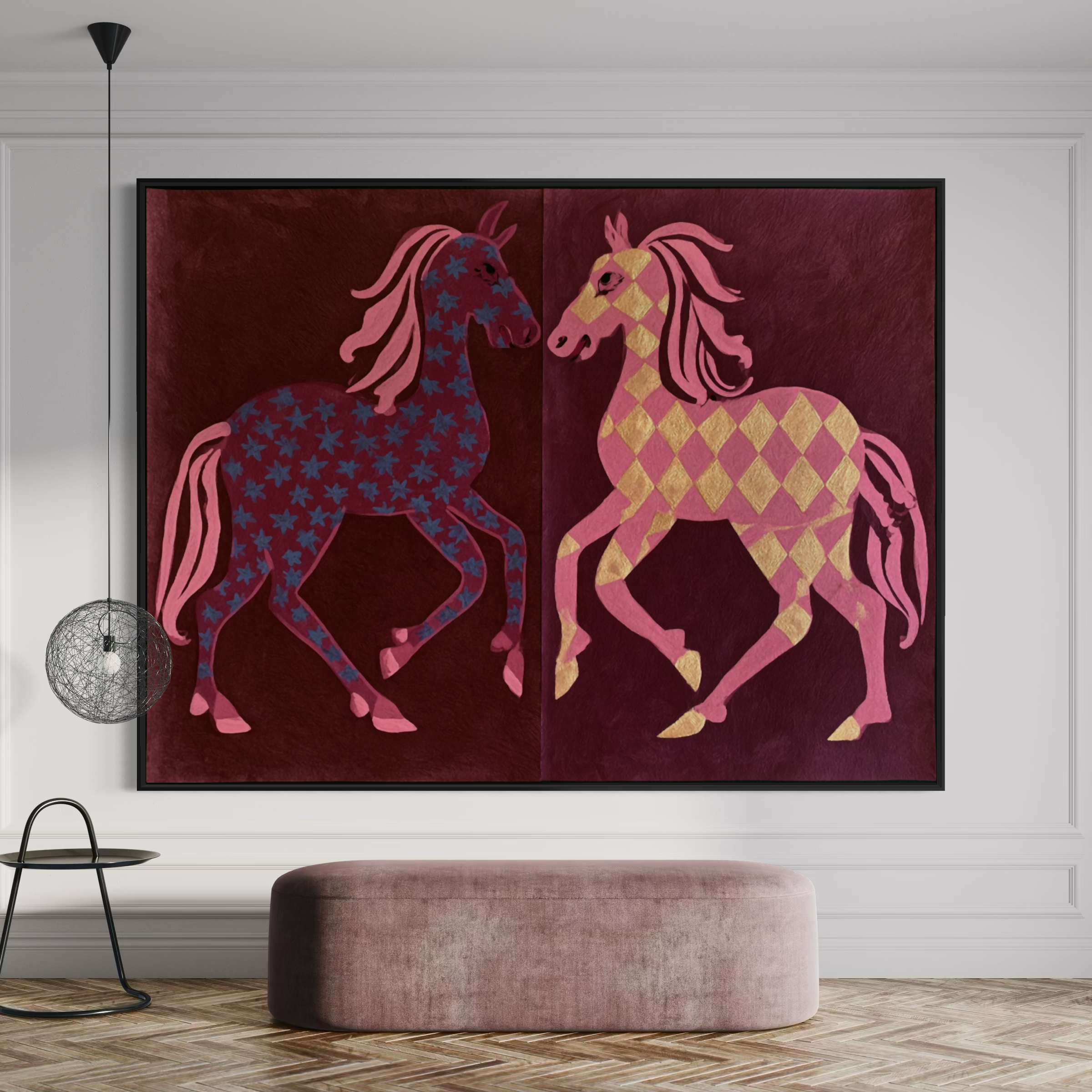 Two Horses in Rose
