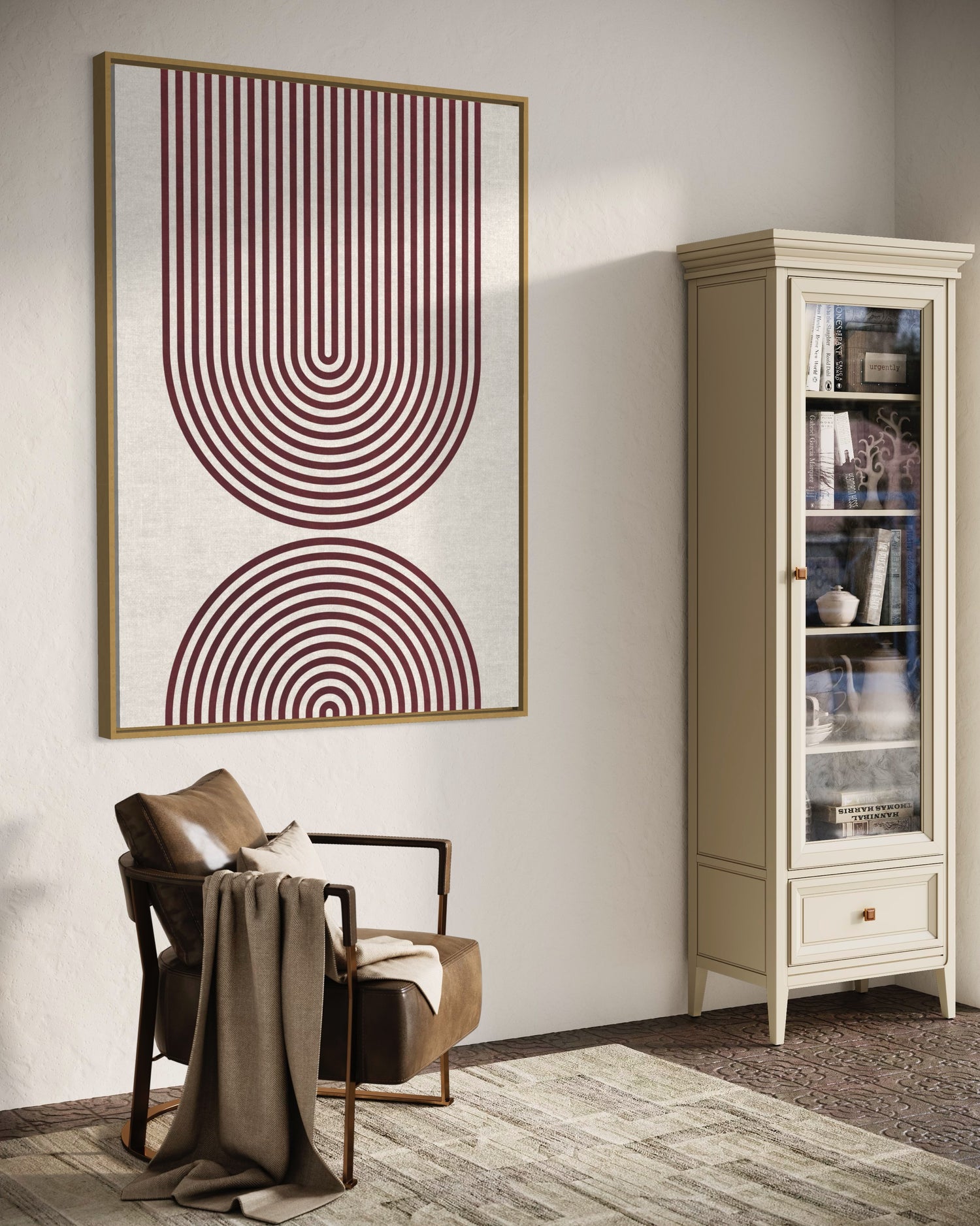 Striped Arches Burgundy Wabi Sabi Wall Art