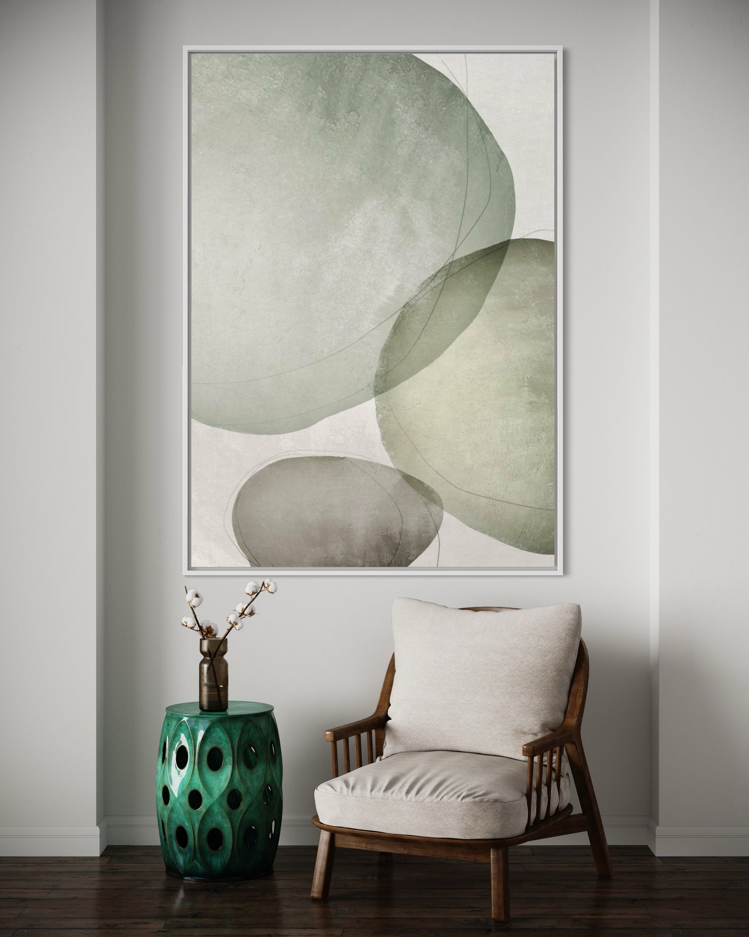 Sage Green Circles Wabi Sabi Wall Art
