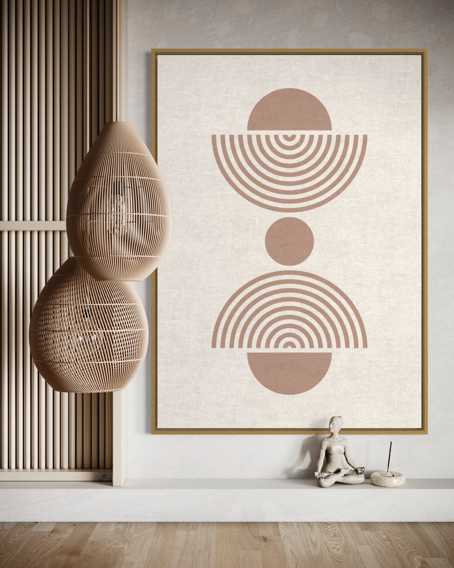 Arc et cercle abstrait beige Art Mural pour Escalier