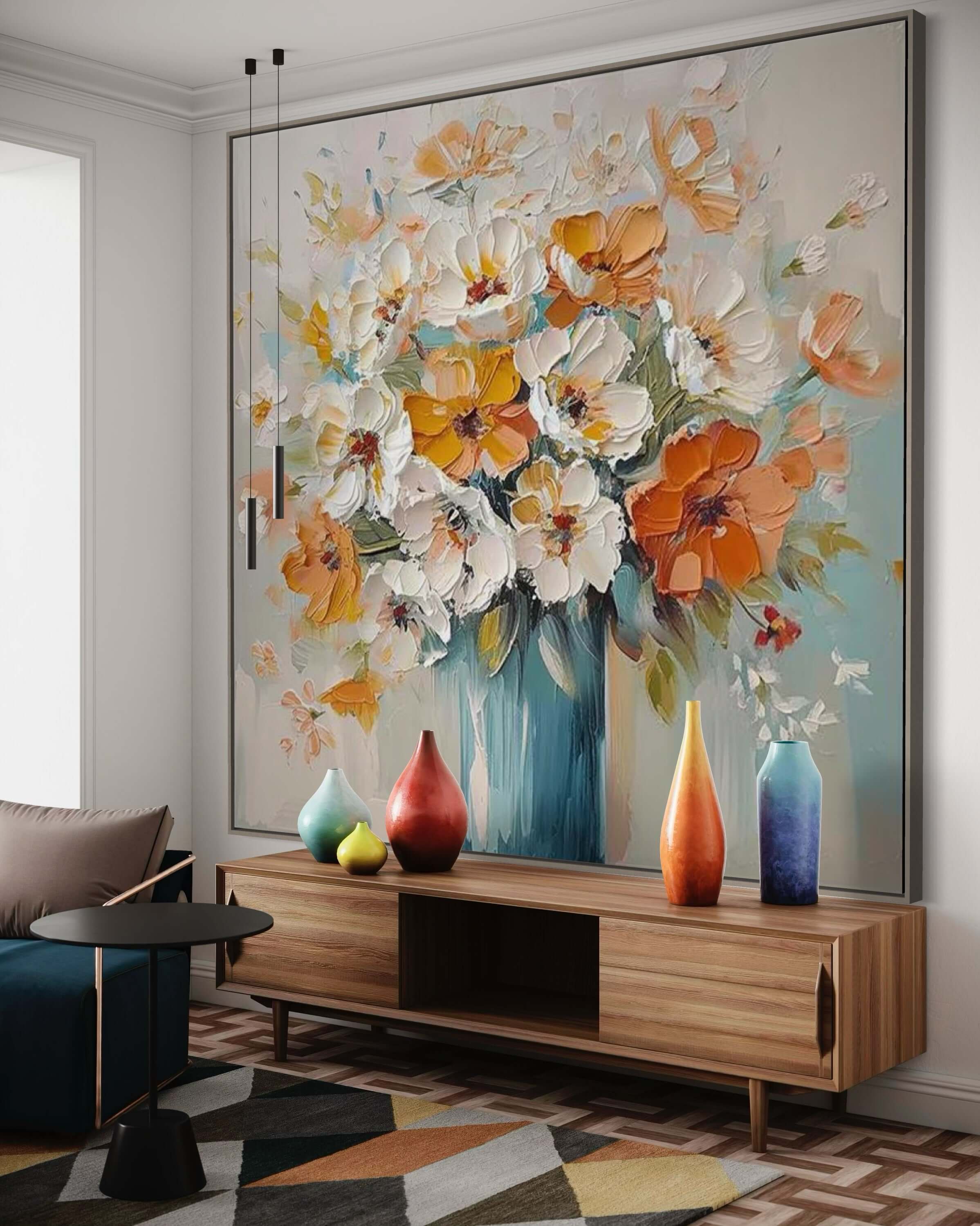 Colorful floral wall art by Amy Wu featuring roses and carnations in bright shades, elevating home decor.
