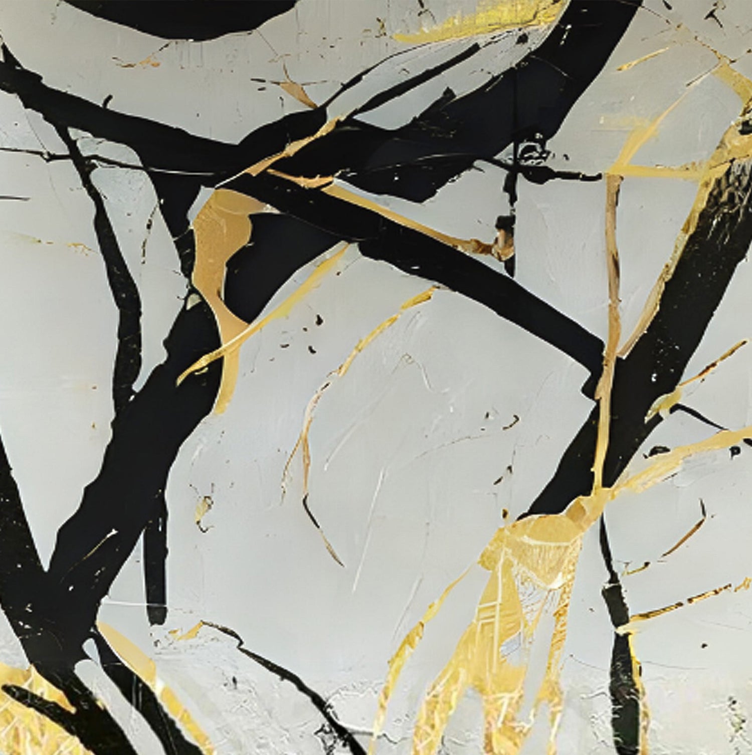 Elegant hand-painted wall art featuring black and gold abstract design, perfect for transforming your home decor. 白黒絵画