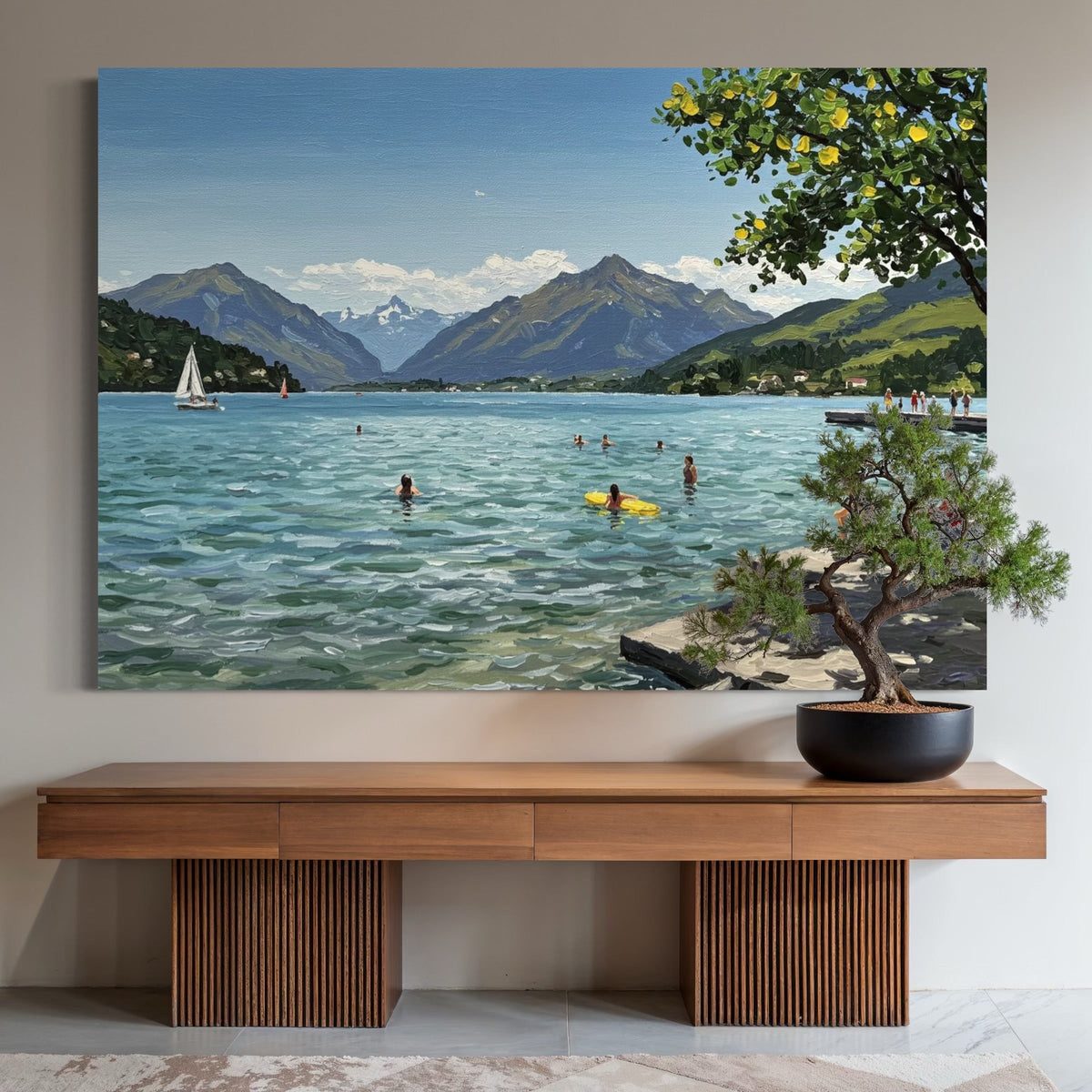 Sailboats and Swimmers - Hand Painting