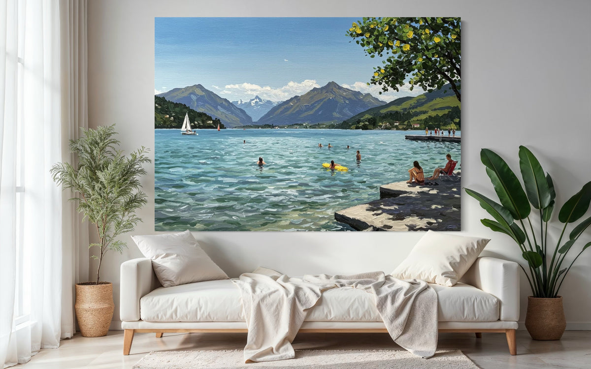 Sailboats and Swimmers - Hand Painting
