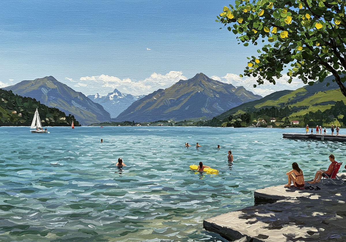 Sailboats and Swimmers - Hand Painting
