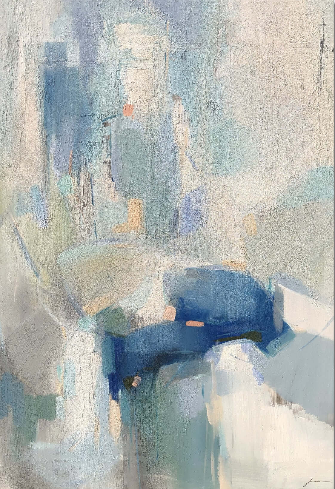 Serenova custom size artwork featuring calming white and blue tones that evoke peace and tranquility. Ingenioso y sereno