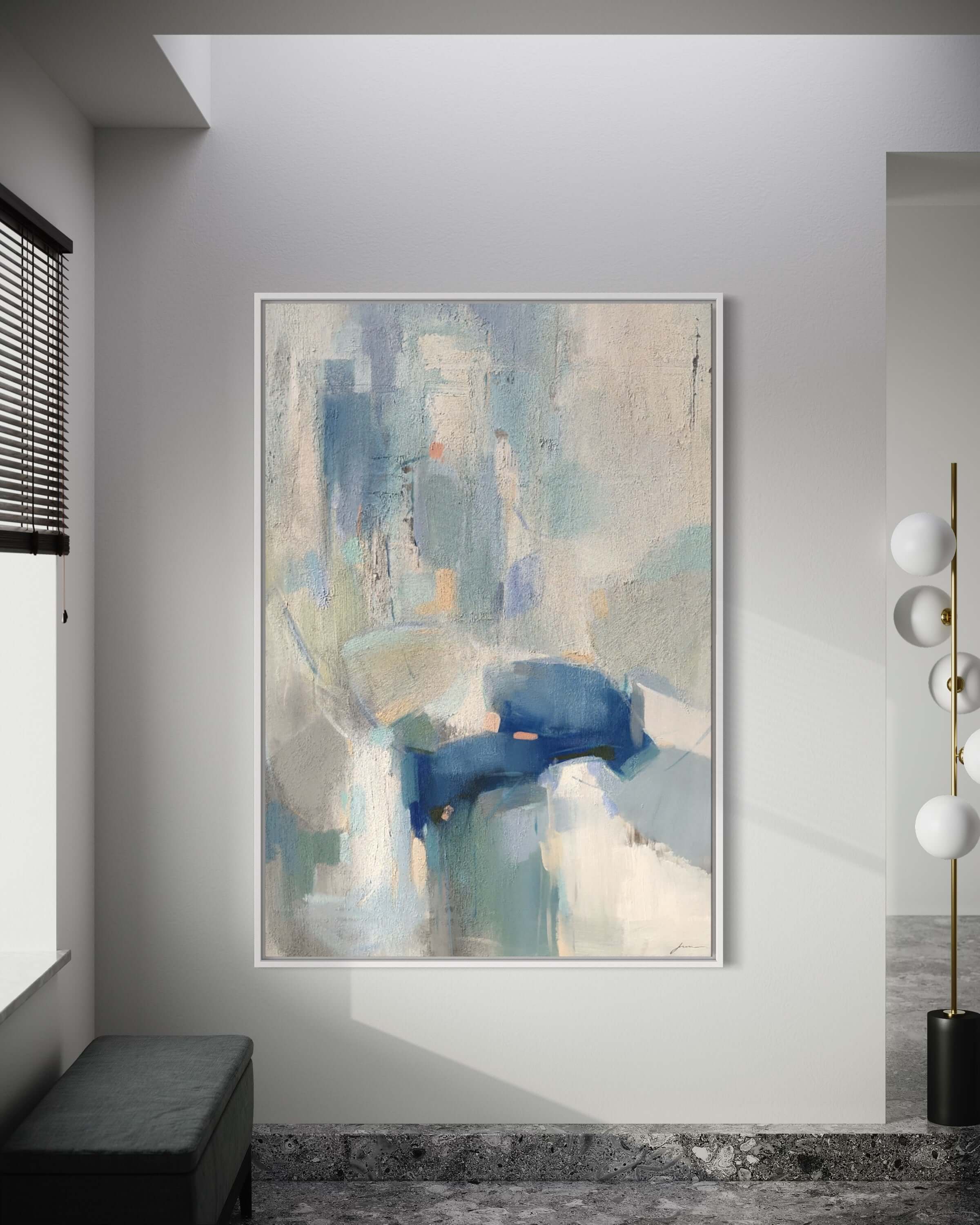 Serenova Custom Size artwork featuring soothing blue and white tones, creating a serene and tranquil atmosphere.