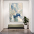 Serenova custom size artwork in serene blue and white tones, enhancing a modern interior space.