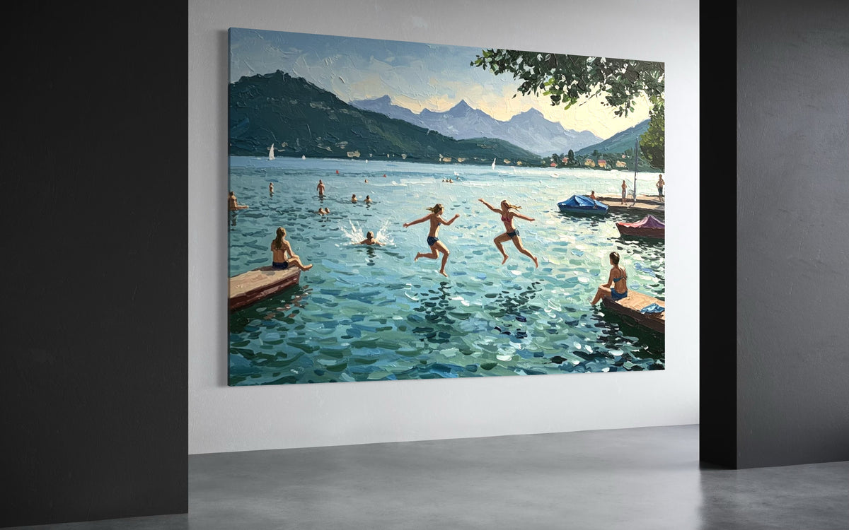 Swiss Lake Serenity - Hand Painting