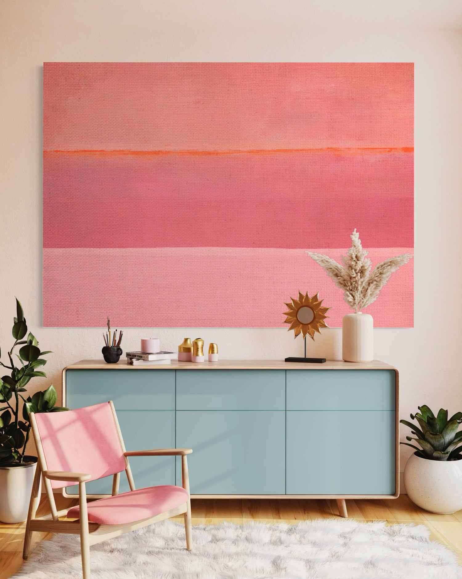 Thin Line 03 Seascape Oil Paintings Pink Wall Art