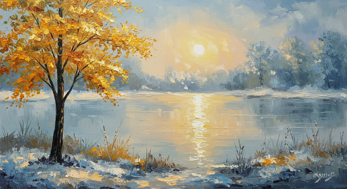 Where Golden Dreams Touch the Lake - Hand Painting