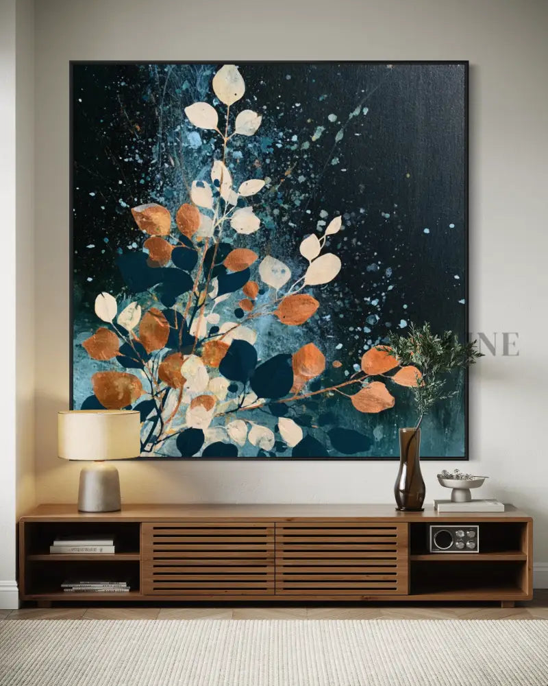 Autumn Leaves on Midnight Blue - Hand Painting