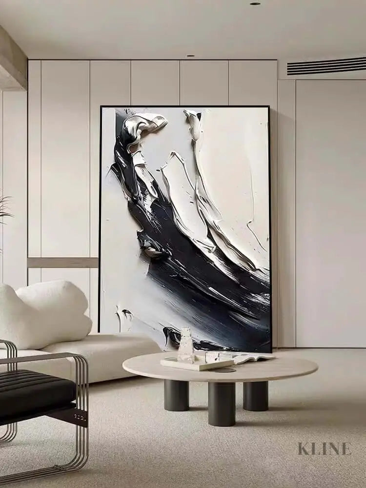 Beauty of Cream Black and White Textured Painting - Hand Painting