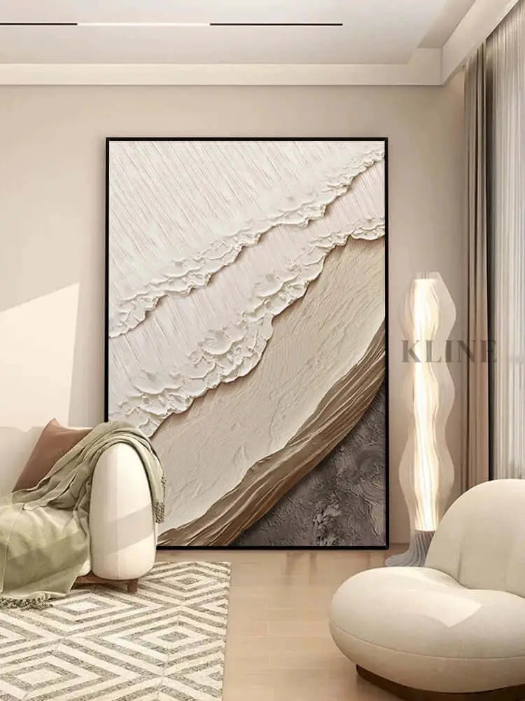 Beige Color Textured Beach Wall Art - Hand Painting
