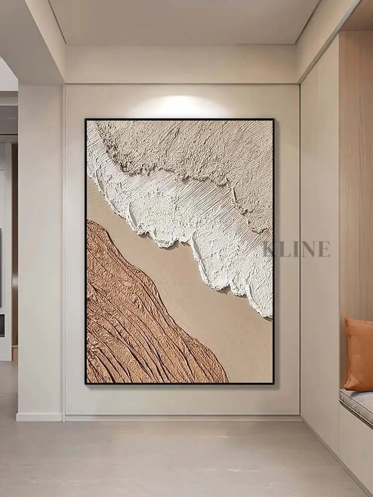 Beige White Beach Textured Wall Art - Hand Painting
