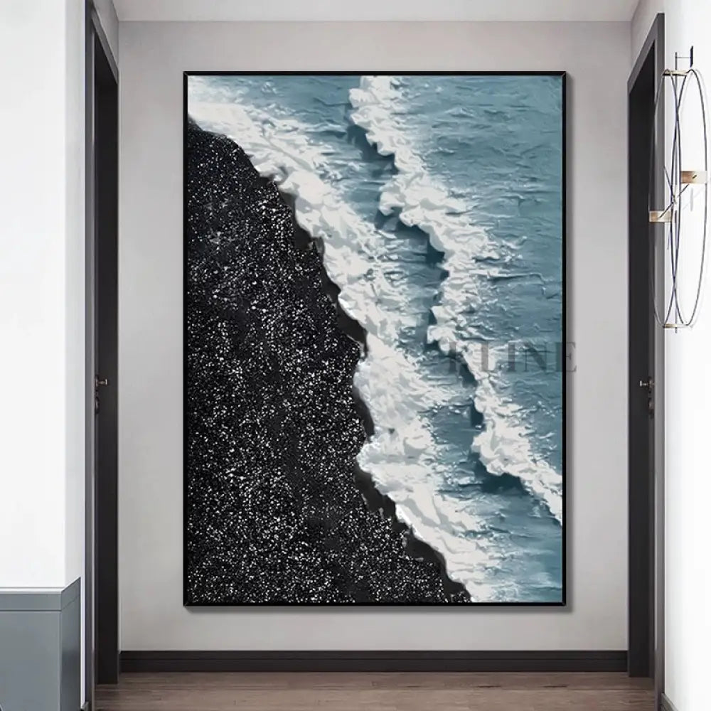 Black and Blue Seascape Canvas Oil Painting with Textures - Hand Painting
