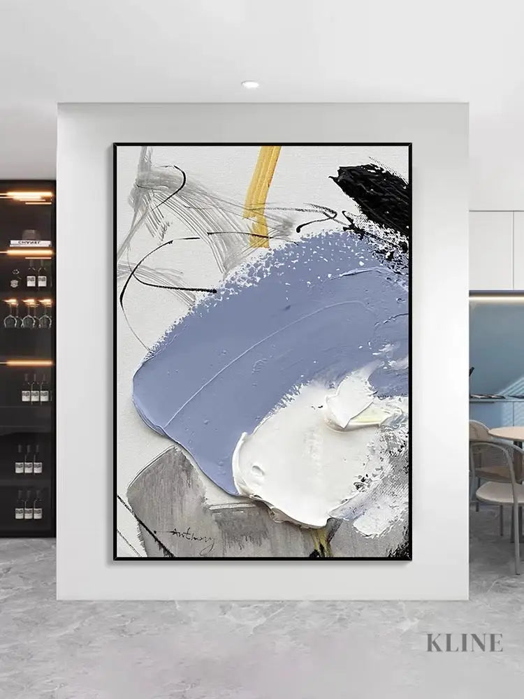 Black and Blue Textured Oil Painting - Hand Painting