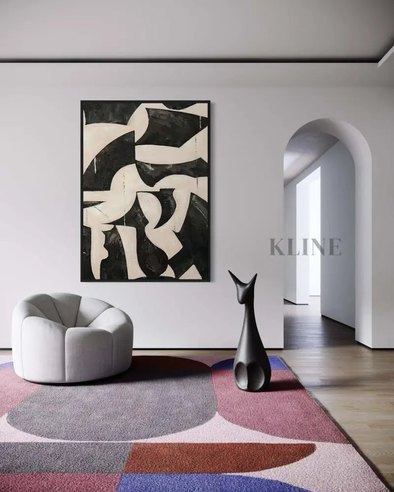 Black and Cream Geometric Style Wall Art 1 - Hand Painting