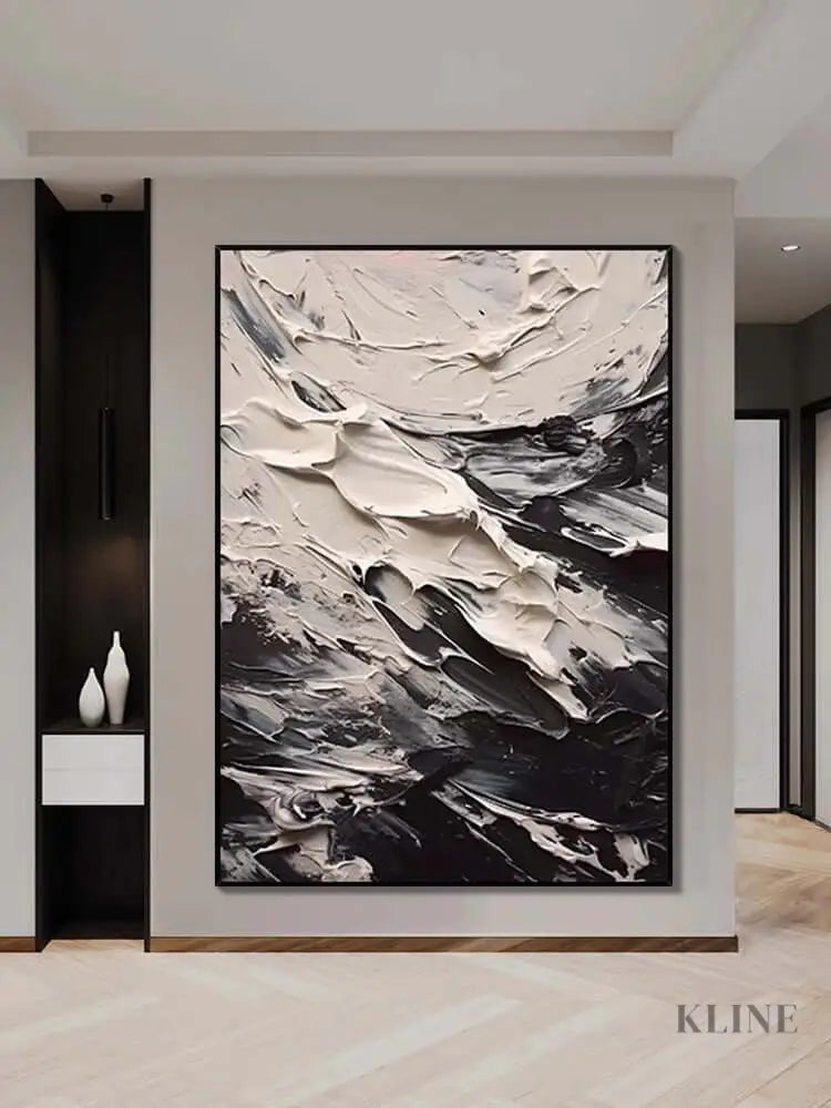 Black and Cream Textured Seascape - Hand Painting