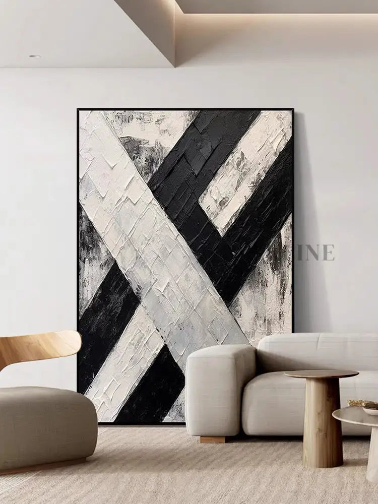 Black and Cream White Knife Painting - Hand Painting