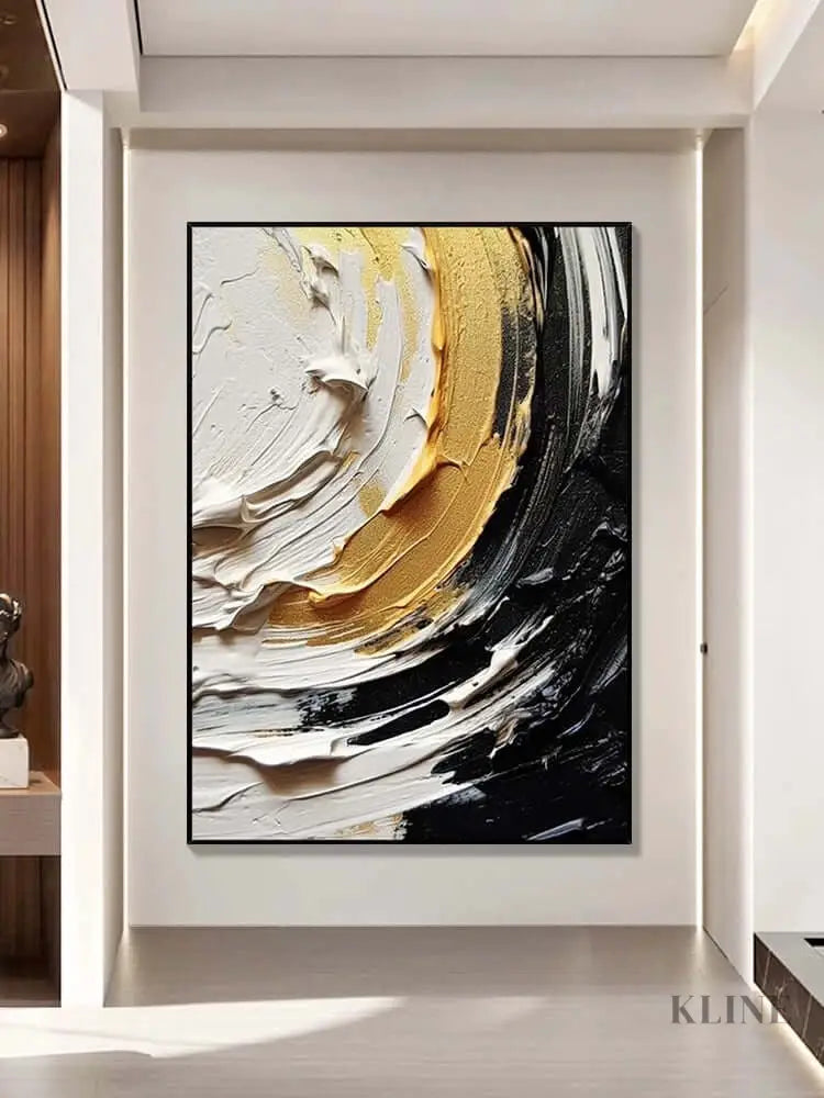 Black and Cream Yellow Textured Wall Art - Hand Painting