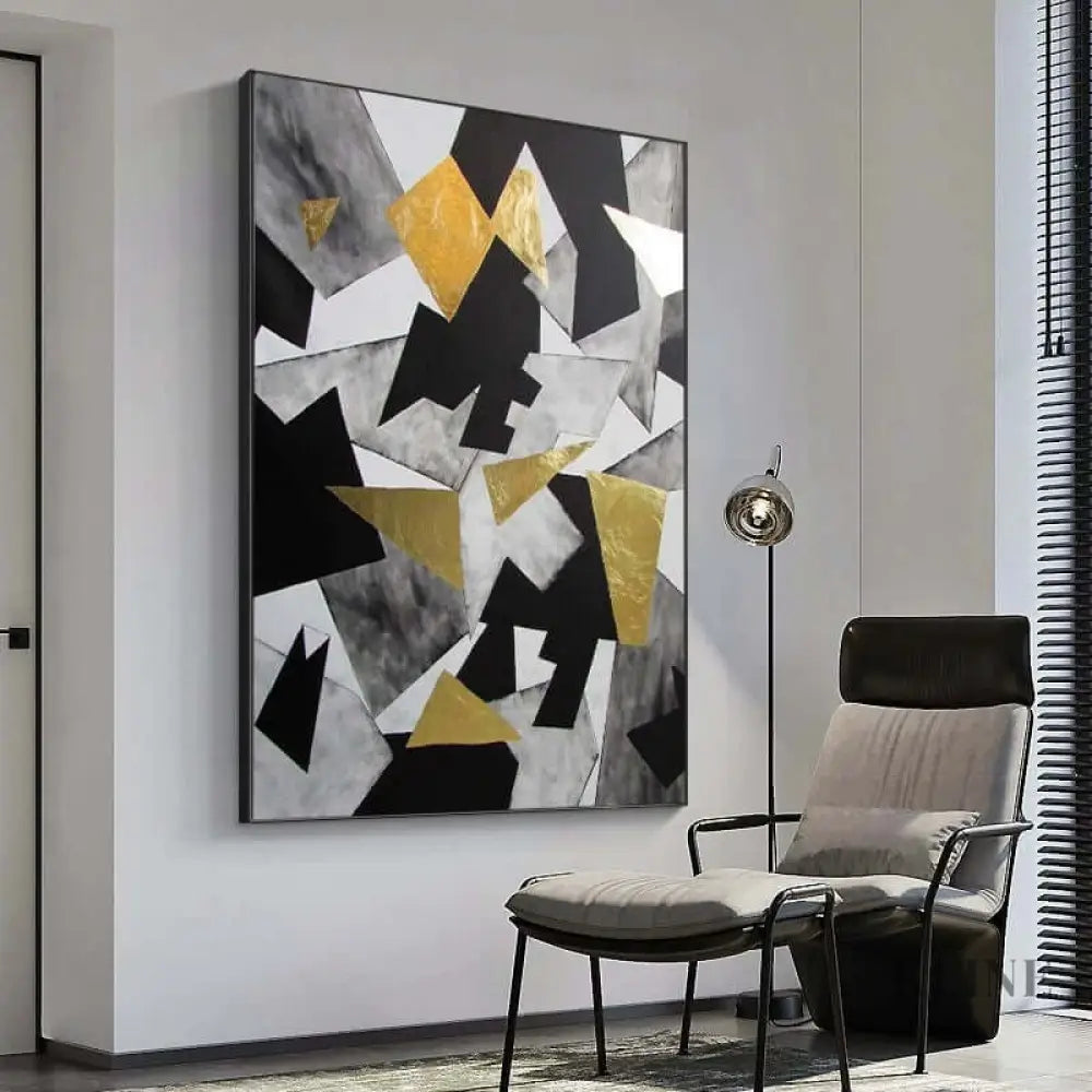 Black and Gold Geometric Art - Hand Painting