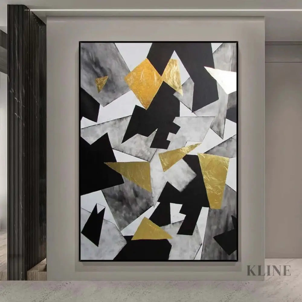 Black and Gold Geometric Art - Hand Painting