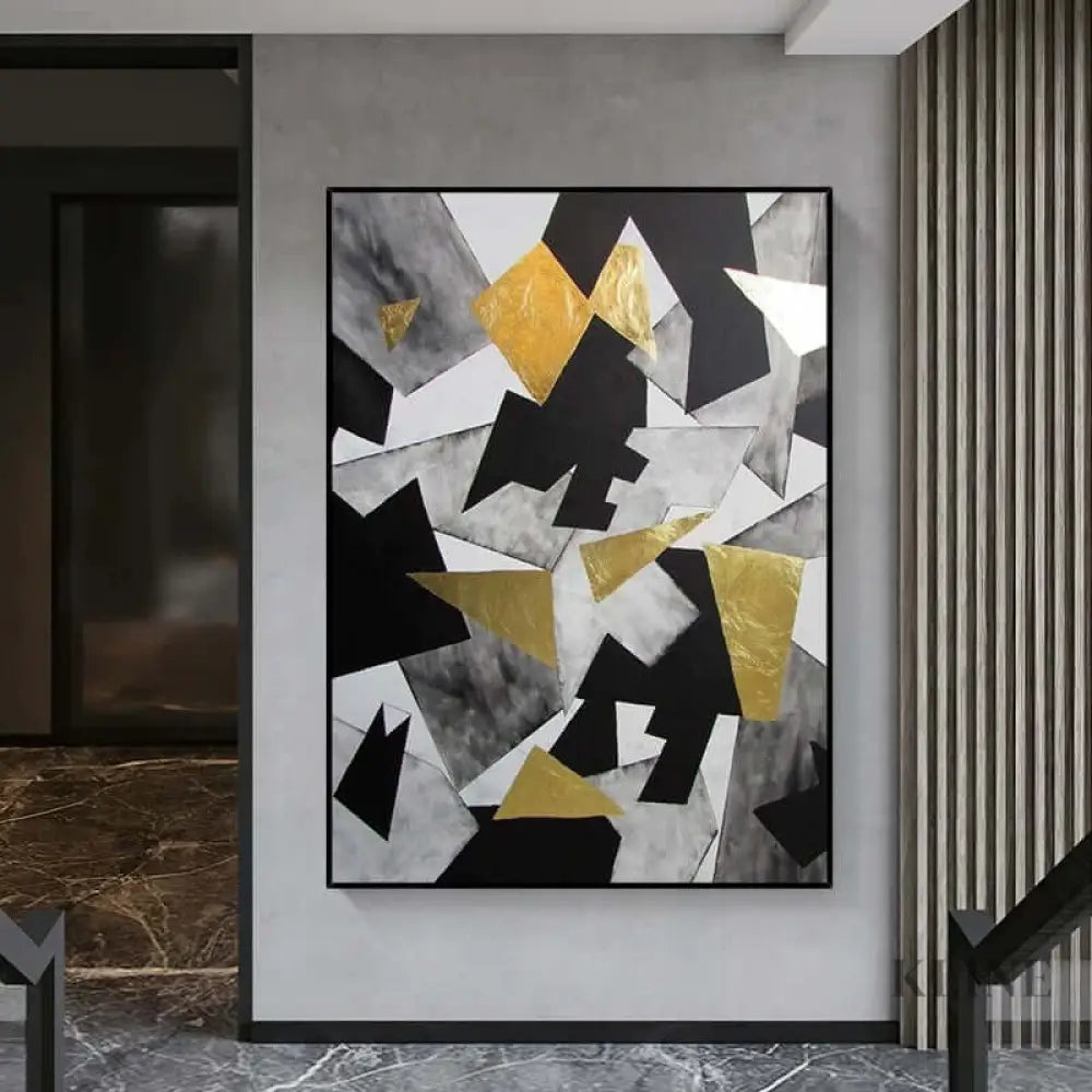 Black and Gold Geometric Art - Hand Painting