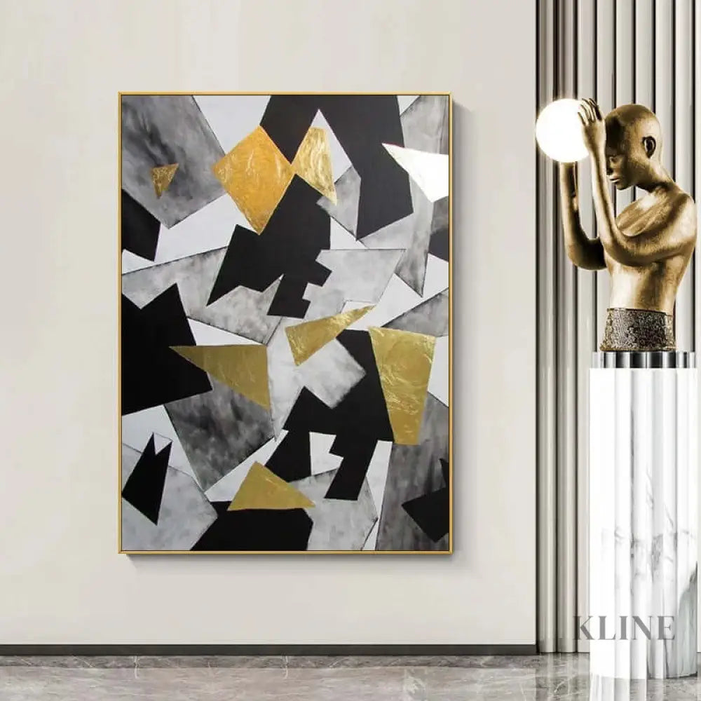 Black and Gold Geometric Art - Hand Painting