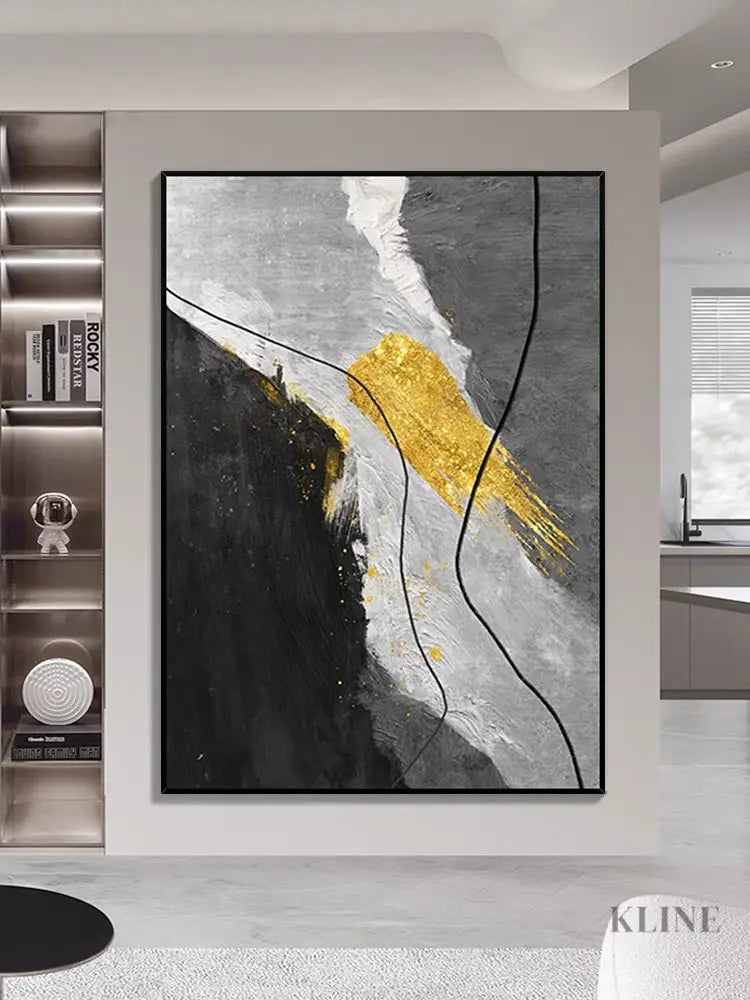 Black and Gold Textured Painting - Hand Painting