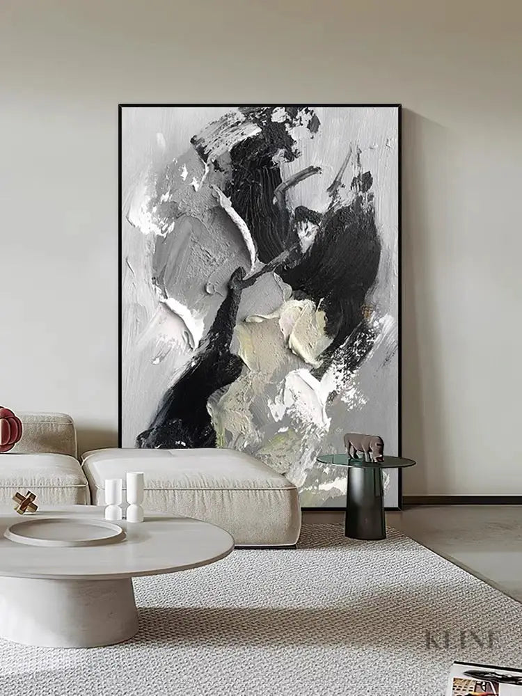 Black and Gray Heavy Textured Oil Painting - Hand Painting