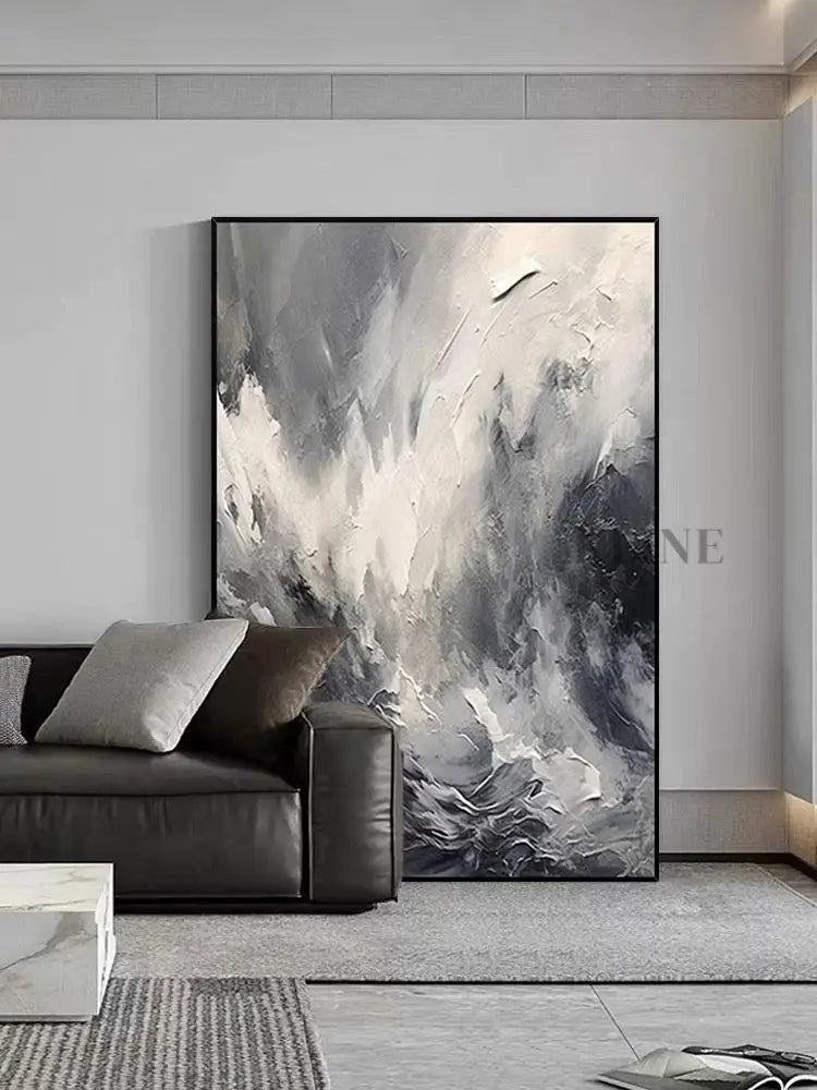 Black and Grey Heavy Textured Art - Hand Painting