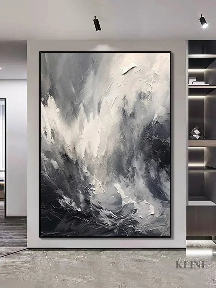 Black and Grey Heavy Textured Art - Hand Painting