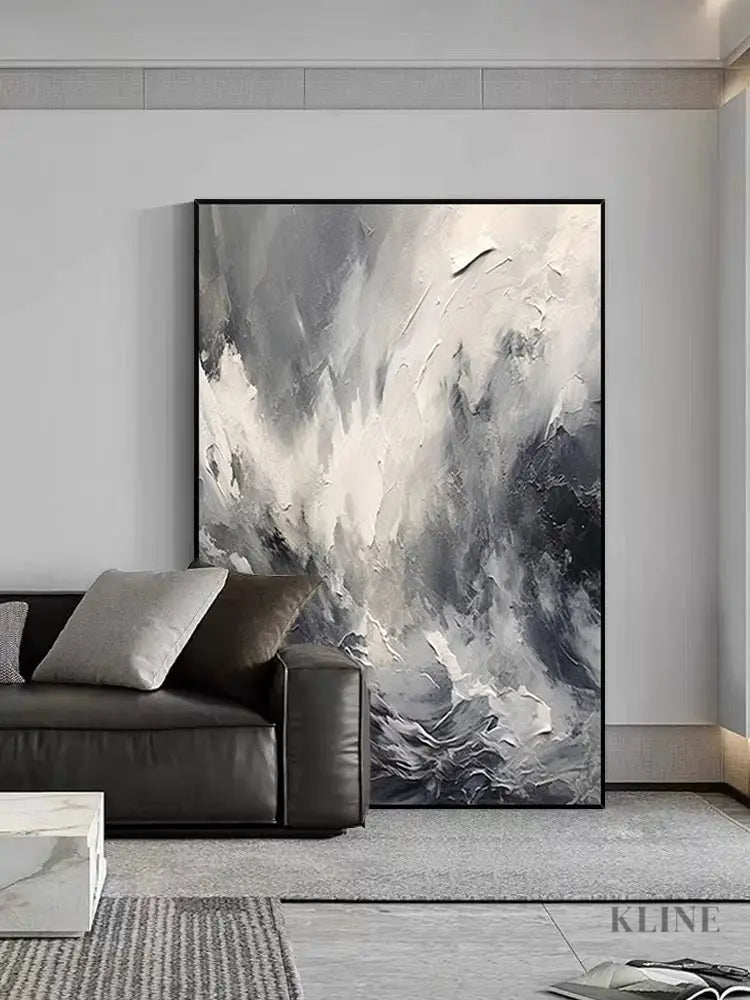 Black and Grey Heavy Textured Art - Hand Painting