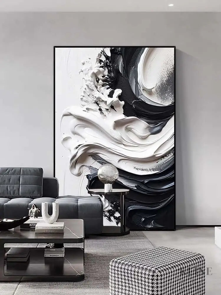 Black and Heavy White Texture - Hand Painting