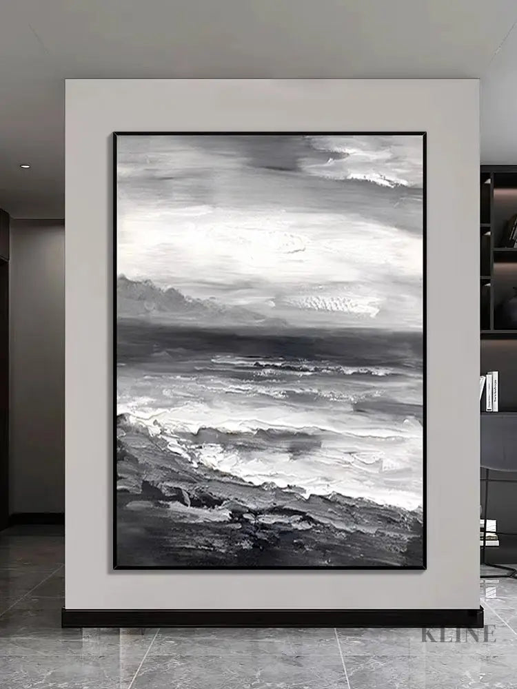 Black and White Beach Oil Painting - Hand Painting