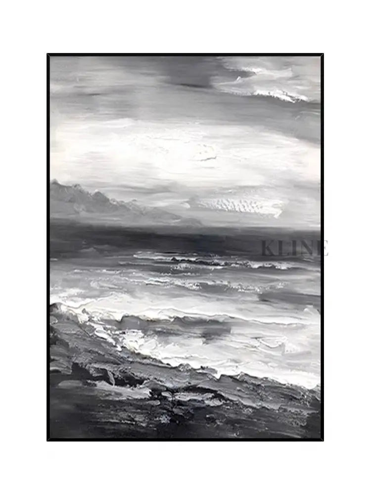 Black and White Beach Oil Painting - Hand Painting